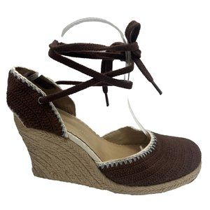 Anne Klein Womens Espadrille Wedge Heels Size 7.5 Ankle Tie Crochet Retro